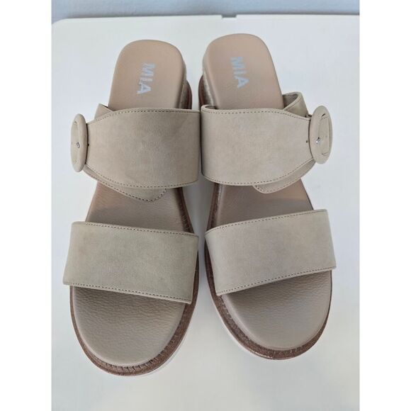MIA Espadrille Platform Slide Sandals Tan Suede 11W Boho Cozy Summer Flatforms - Picture 8 of 8